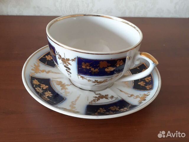 Чайная пара, кобальт, позолота 1960г