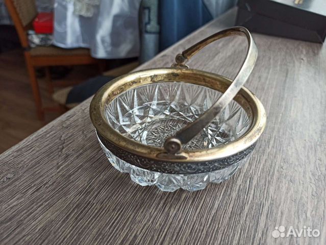 Конфетница вазочка сахарница хрусталь серебро СССР