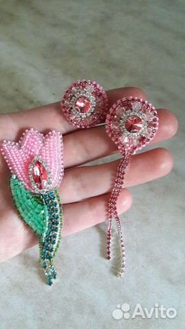 Серьги и брошь, резинки, брелки ручная работа