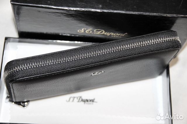 Мужской кожаный клатч кошелек St Dupont black