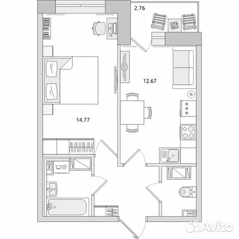 1-к квартира, 41.4 м², 2/17 эт.