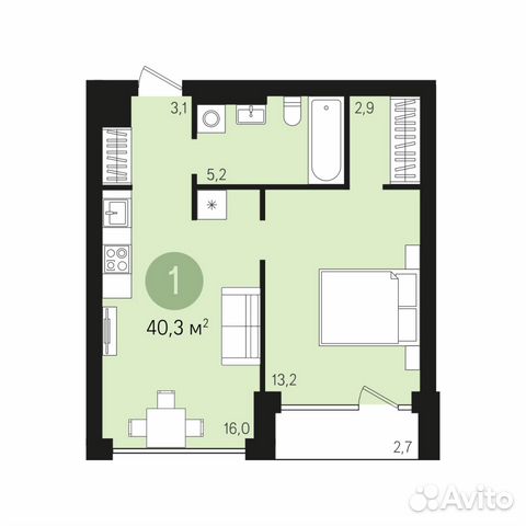 1-к квартира, 45.6 м², 3/8 эт. 1-к квартира, 45.6 м², 3/8 эт.