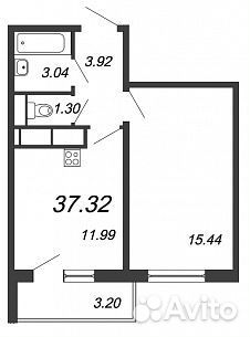1-к квартира, 37.3 м², 2/23 эт. 1-к квартира, 37.3 м², 2/23 эт.