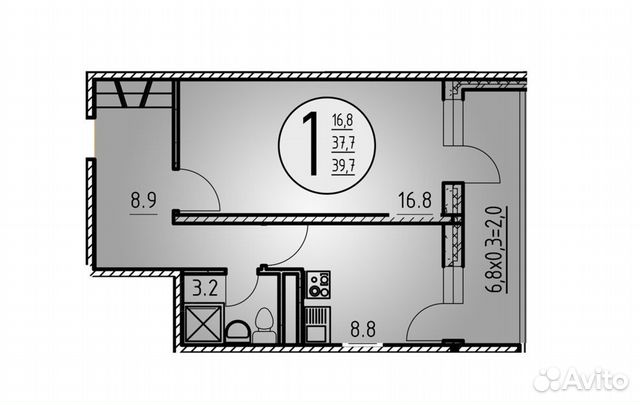 1-к квартира, 39.7 м², 13/25 эт. 1-к квартира, 39.7 м², 13/25 эт.