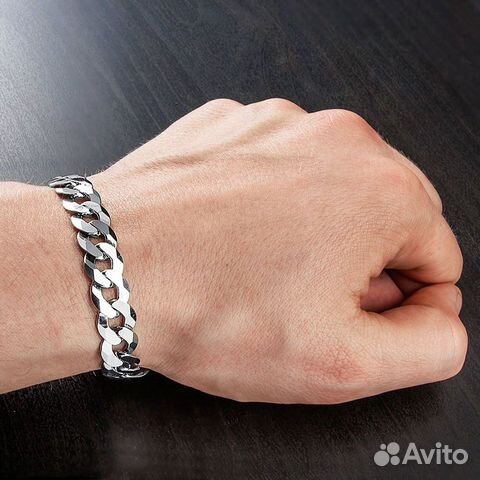 Серебряный мужской плоский браслет, плетение Панци Серебряный мужской плоский браслет, плетение Панци