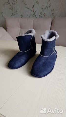 Меховые угги чуни из овчины синие Меховые угги чуни из овчины синие