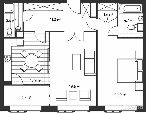 2-к квартира, 73.7 м², 2/7 эт.