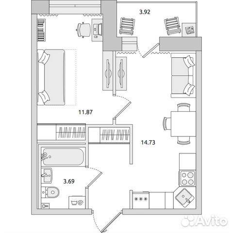 1-к квартира, 38.8 м², 16/17 эт.