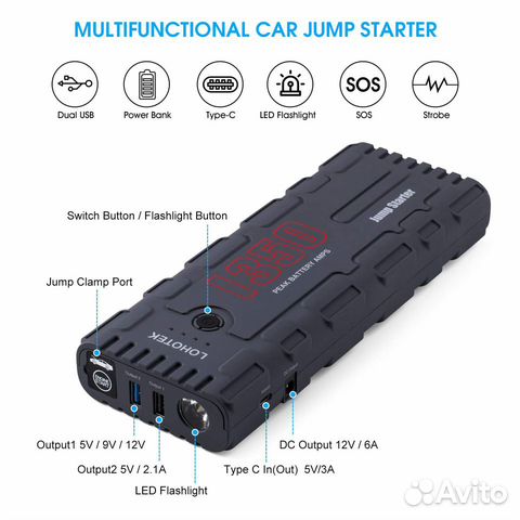 Пусковое зарядное устройство Jump Starter lohotek Пусковое зарядное устройство Jump Starter lohotek