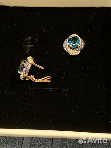 Золотой комплект с Лондон топазами, бриллиантами и Золотой комплект с Лондон топазами, бриллиантами и