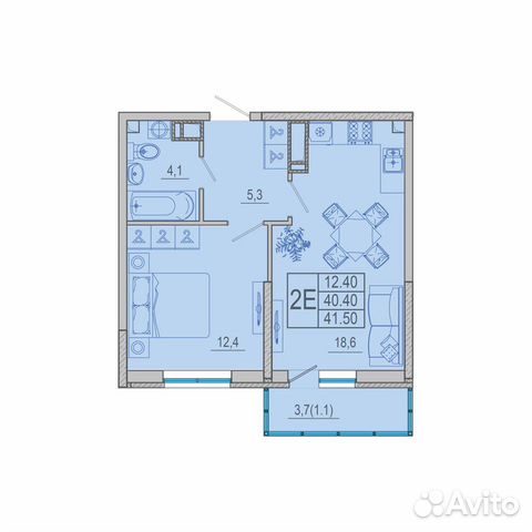 1-к квартира, 41.5 м², 7/18 эт. 1-к квартира, 41.5 м², 7/18 эт.
