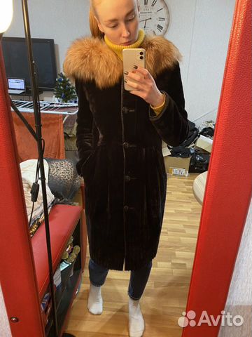 Шуба женская цигейка с лисой
