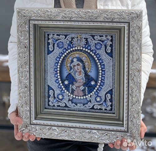 Икона вышитая Богородица Умиление
