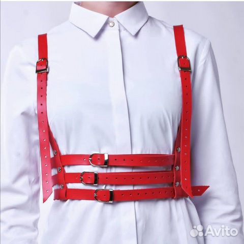 Портупея классическая из натуральной кожи красная