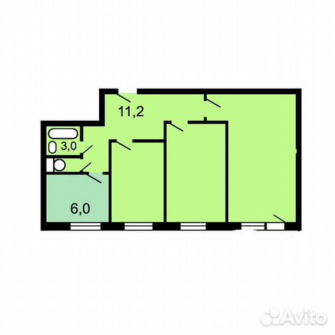 3-к квартира, 57.7 м², 1/10 эт. 3-к квартира, 57.7 м², 1/10 эт.