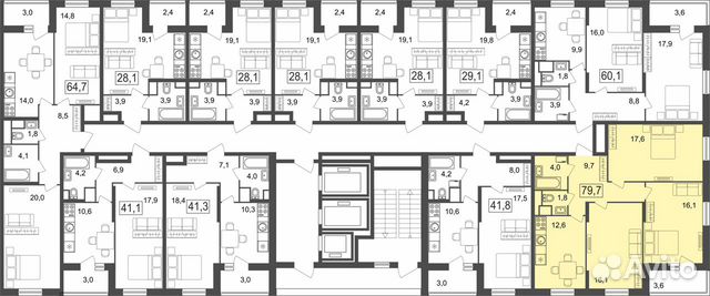 3-к квартира, 79.7 м², 5/25 эт.