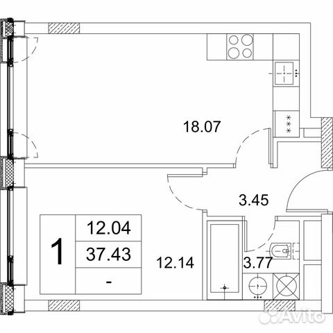 1-к квартира, 37.8 м², 11/16 эт. 1-к квартира, 37.8 м², 11/16 эт.