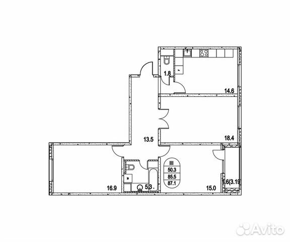 3-к квартира, 87.1 м², 2/22 эт. 3-к квартира, 87.1 м², 2/22 эт.