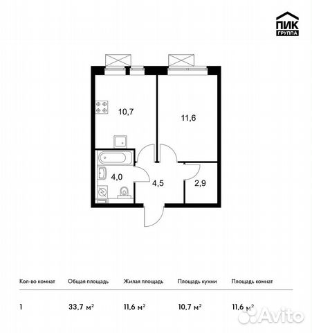 1-к квартира, 33.7 м², 22/25 эт.