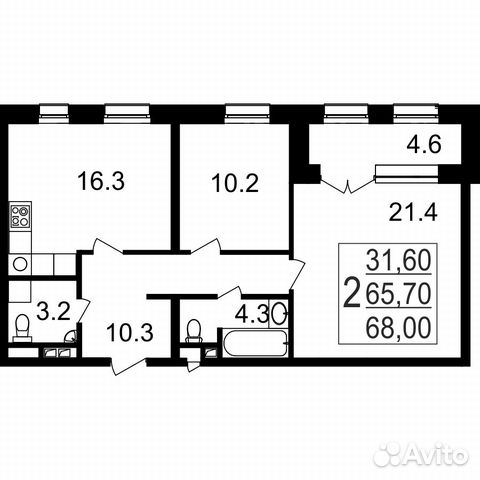 2-к квартира, 68 м², 2/11 эт. 2-к квартира, 68 м², 2/11 эт.
