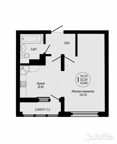 1-к квартира, 33.4 м², 5/8 эт.