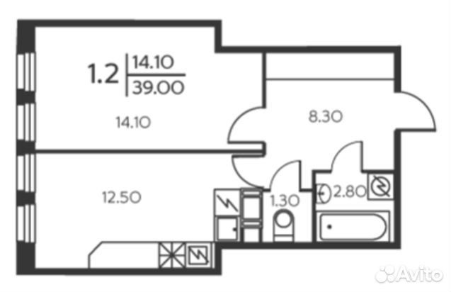 1-к квартира, 39 м², 2/12 эт.