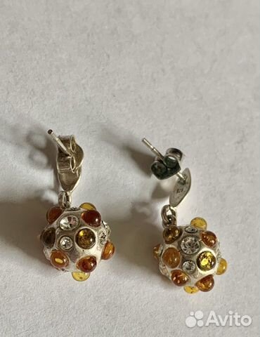 Серьги серебро с янтарем 925 Серьги серебро с янтарем 925