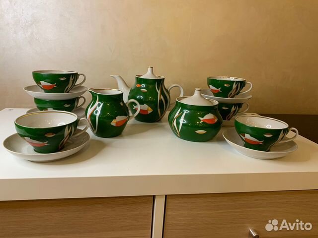 Чайный сервиз Аквариум Рыбки Дулево зеленый
