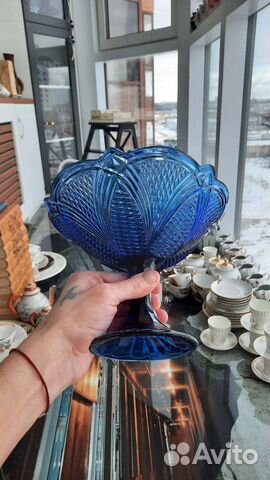 Ваза для фруктов на ножке СССР цветное стекло