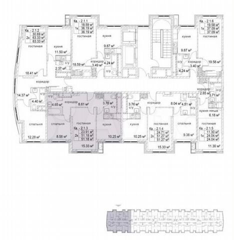 2-к. квартира, 51,2 м², 2/23 эт.