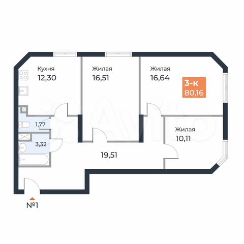 3-к. квартира, 79,5 м², 2/23 эт.