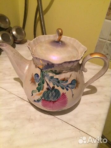 Эмаль. Лоток. Масленка и чайник заварной