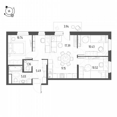 4-к. квартира, 71,3 м², 16/22 эт.