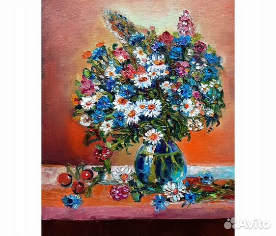 Картина маслом Полевой букет холст 30 на 24 см