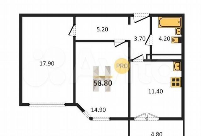 2-к. квартира, 59 м², 14/17 эт.