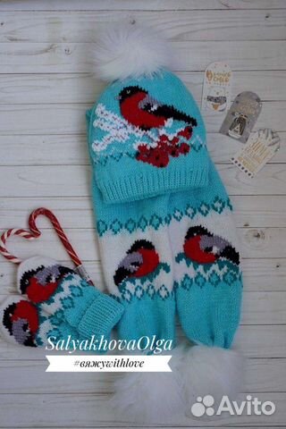 Комплект шапка, шарф, варежки