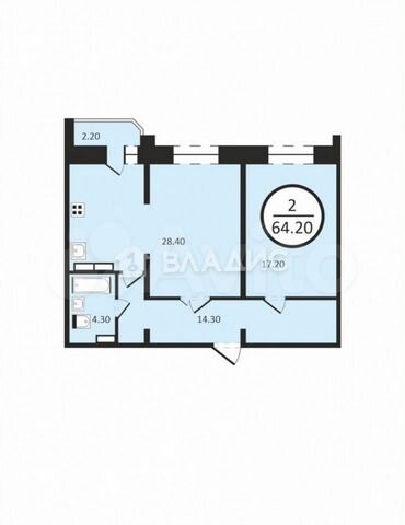 2-к. квартира, 64,2 м², 2/17 эт.