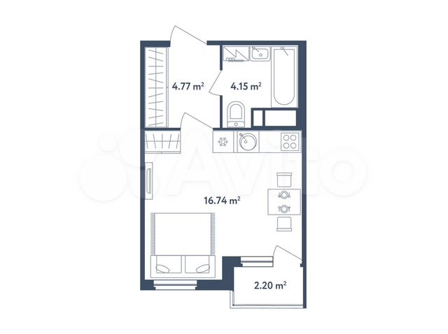 Квартира-студия, 26,8 м², 2/4 эт.