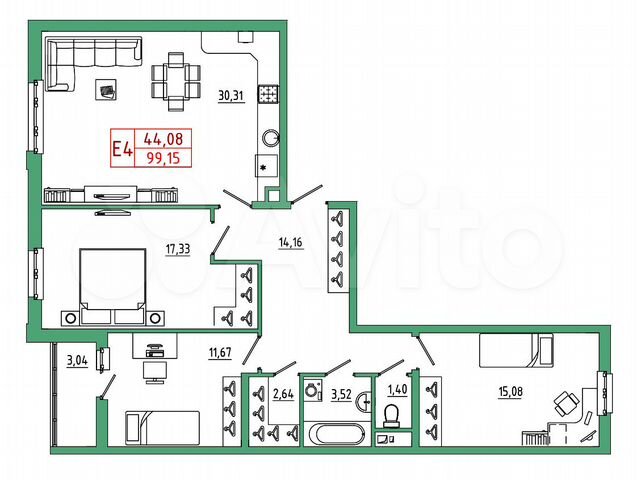 3-к. квартира, 99,2 м², 11/25 эт.