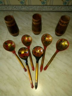 Деревянные расписные ложки и вазочки