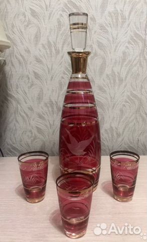 Графин с рюмками « Охота» Богемия