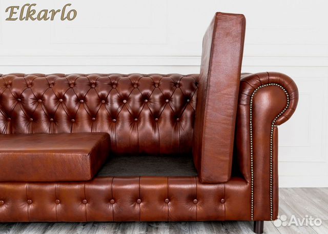 Кожаный диван коричневый