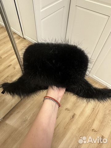 Шапка меховая мужская. Чернобурка+кожа. р56