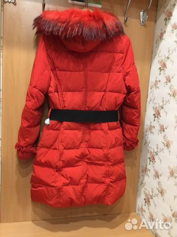 Пуховик женский пальто красн натур пух мех р 46