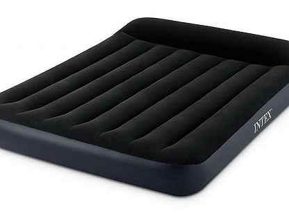 Надувная кровать intex deluxe pillow rest raised bed 64136 серый темно синий