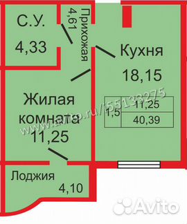 1-к квартира, 40.4 м², 11/17 эт.