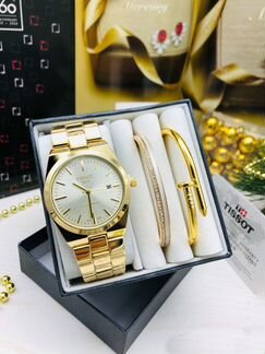 Милый женский набор Tissot часы + два браслета