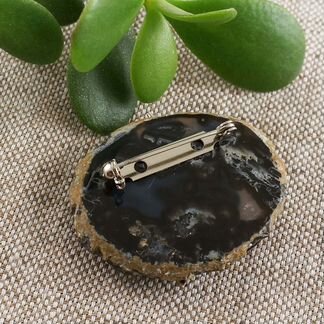 Брошь Паук черный срез агата