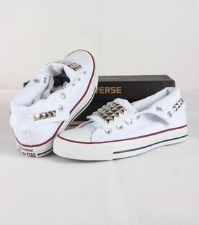 Высокие кеды Конверс Converse белые с клепками