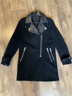 Пальто zara шерсть+кожа